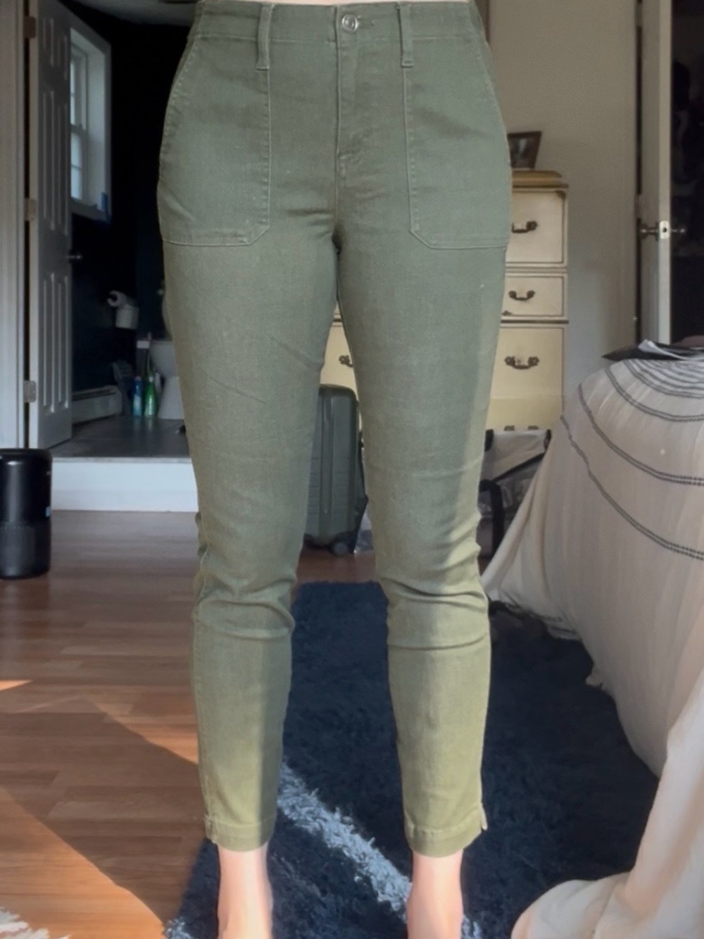 Slim High-Rise Ankle Utility Pants — Olive Green